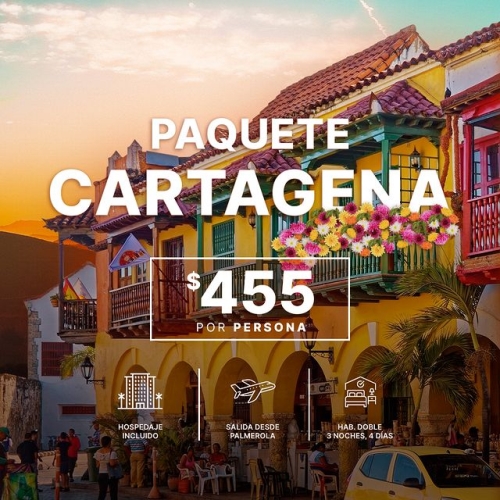 ¡Cartagena Te Espera! Cartagena te cautivará con su exquisita gastronomía, museos, calles coloridas, sus plazas llenas de vida, su encanto colonial hace de esta ciudad un destino imperdible. No te pierdas esta experiencia. Paquete completo por tan solo $455 